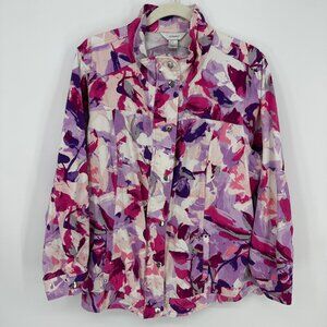 3/$25 CJ Banks Abstract Print Jacket 2X Lightweight Cotton Snap Button Down Pink
